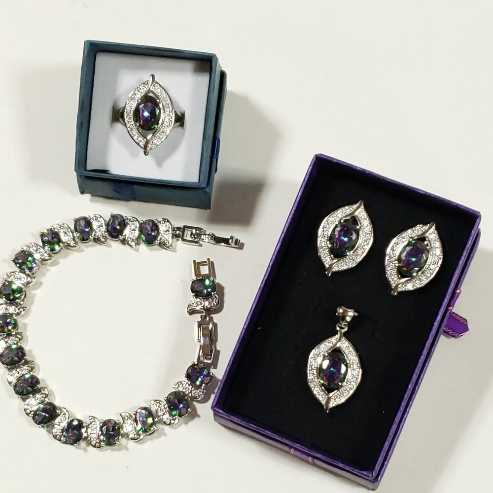 925 Four Piece Dark Rainbow Necklace Set